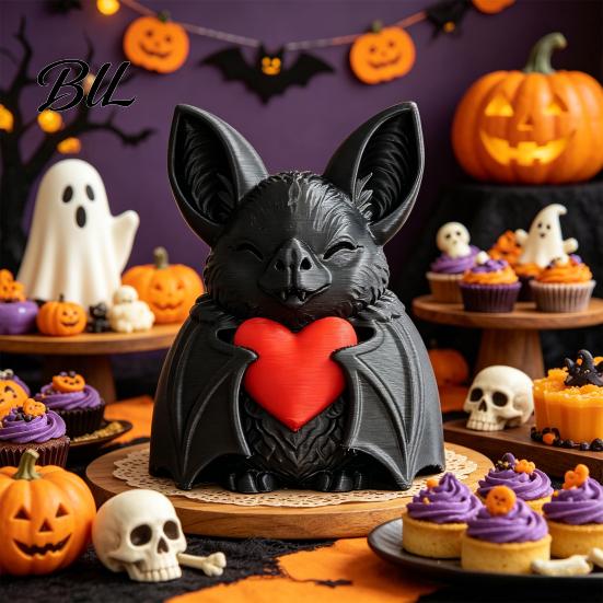 Dark Style Ornament Cute Red Heart Bat 3D Printed Halloween Decoration Novelty Tabletop Sculpture for Spooky Love Design Party Haunted House