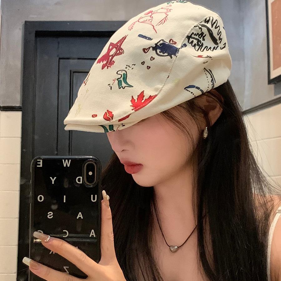 Japanese sweet style~Vintage artistic forward cap for women, summer sun-shading beret, unique retro childlike cute duckbill cap