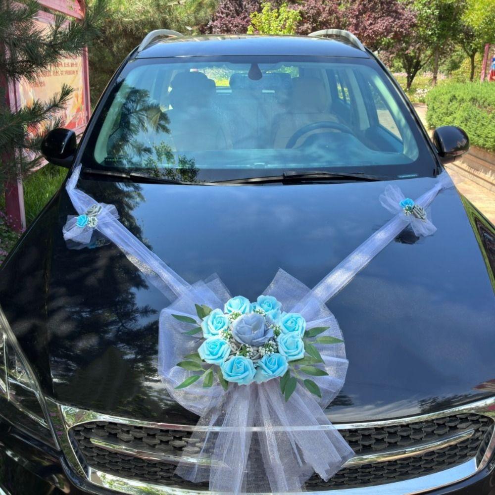Decorazione per Auto Nuziale Senza Pollini Nastro di Garza Multicolore per Auto Fiocco 'Just Married'