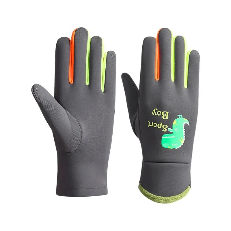 Cartoon Noctilucent Dinosaur Kids Plush Warm Gloves Winter Windproof  Outdoor Sport Cycling Gloves for Boy Girl Student Mittens
