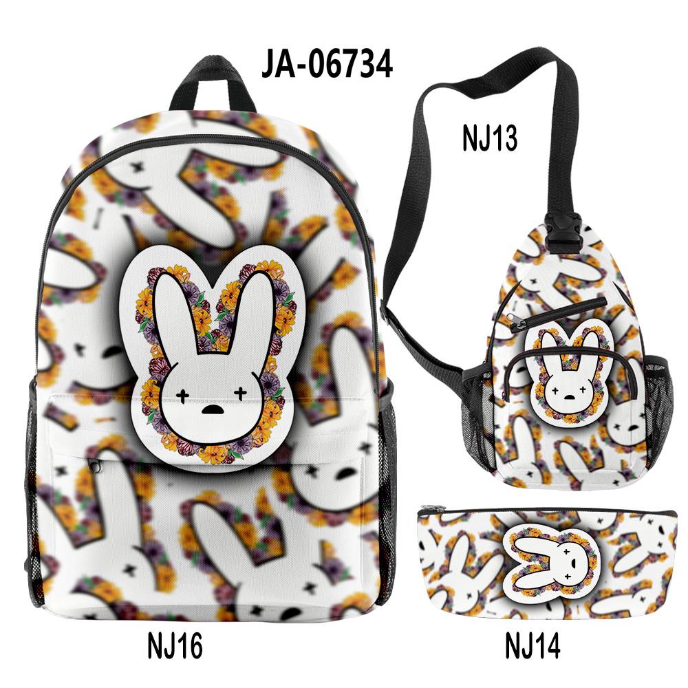 Hip Hop Popular Funny Bad Bunny 3D Print 3pcs/Set Pupil School Bags Travel Laptop Backpack Chest Bag Pencil Case