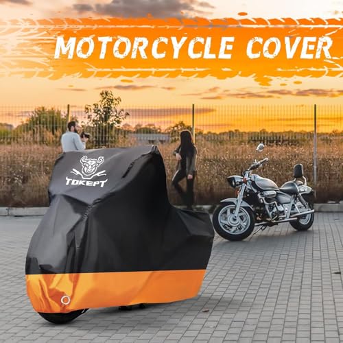 Waterproof Motorcycle Cover, 300D Thick, Heat-Resistant, Heavy-Duty, Water-Repellent Oxford Fabric, Anti-Theft, UV Protection, Dustproof, Waterproof,