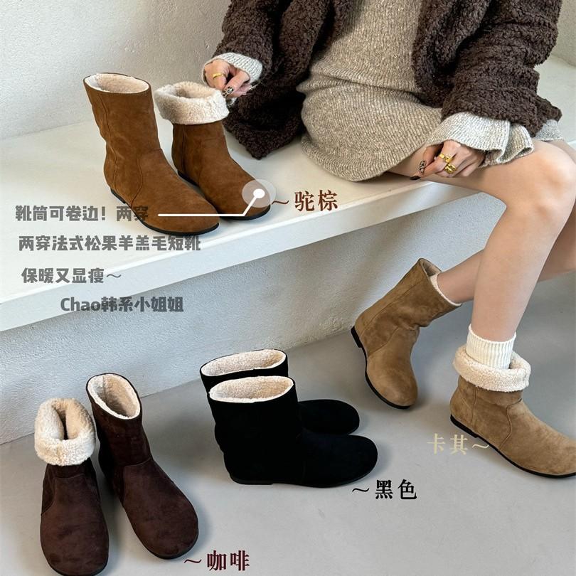 Suede Sleeve Low Heel Versatile European and American Matte Soft Leather Foreign Style Martin Boots 2025 New Round Head Fashion Boots Retro