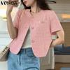 Summer Elegant Women Short Sleeve Casual Cropped Blouse