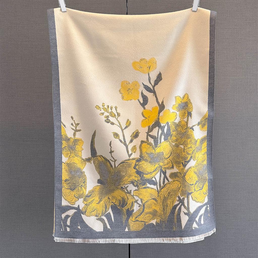 Luxury Warm Floral Scarf For Women 65*185cm Long Tassel Pashmina Shawl Faux Cashmere Warps Autumn Winter High Quality Blanket