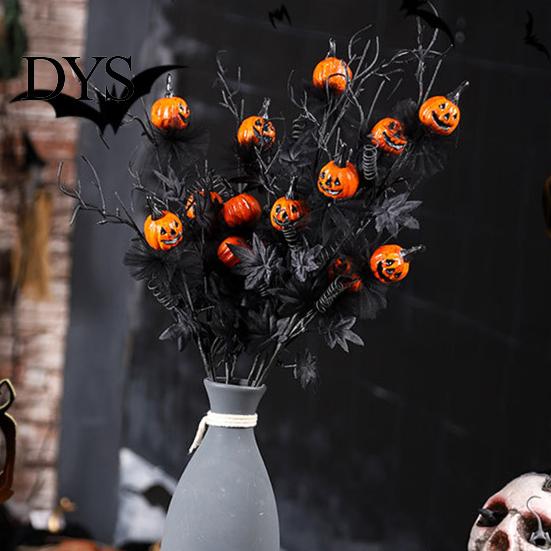 Spooky Home Decor Halloween Pumpkin Stem Decor, Black Maple Leaf Artificial Branch for Indoor Party Decorations Scene, Festive Table Centerpiece,