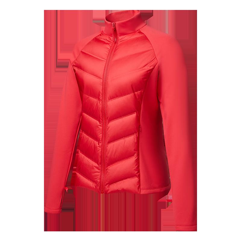 Three-proof sports down jacket women's outdoor running windproof and warm fitness top light and slim stand-up collar ribs jacket