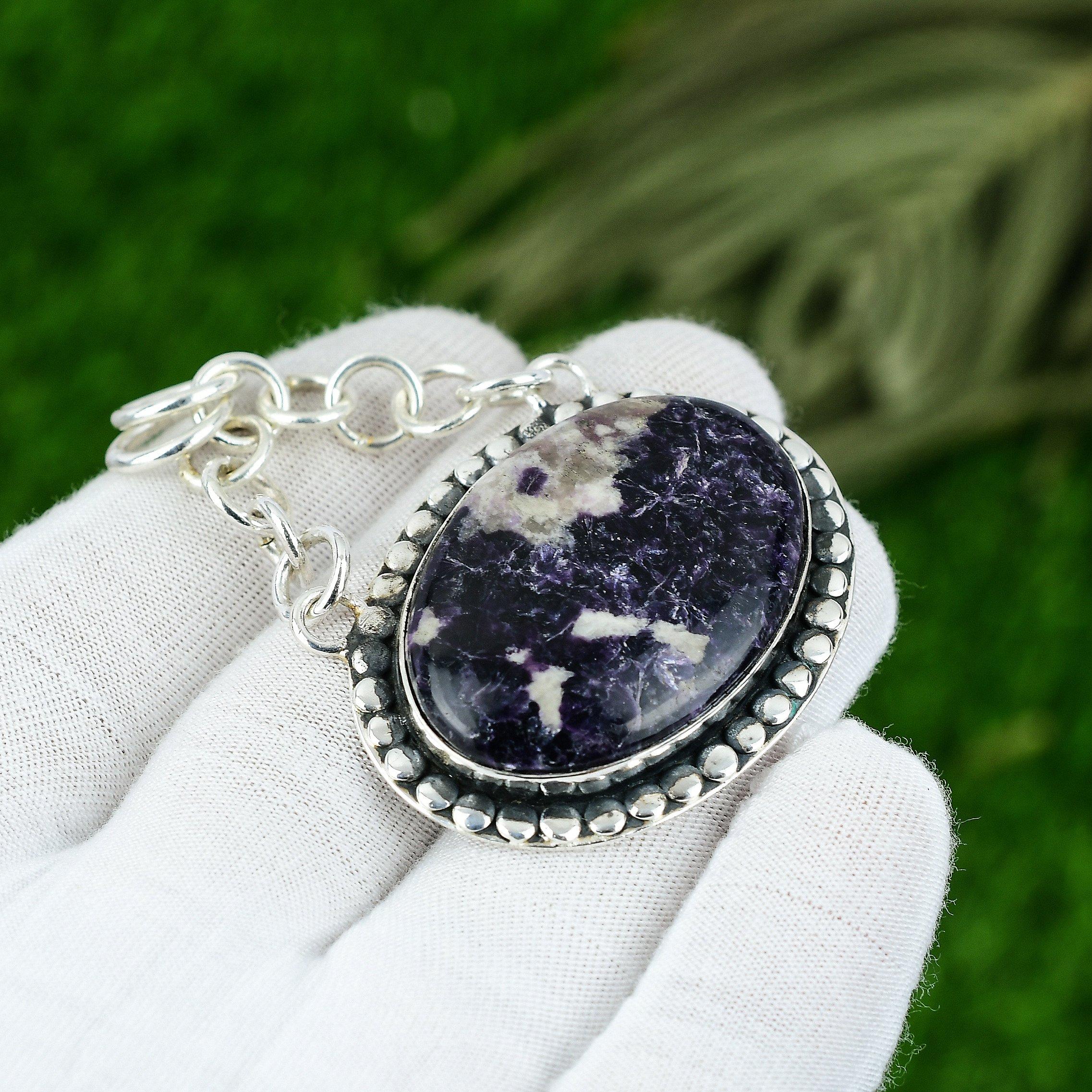 

Натуральный камень Лепидолит Индийские украшения Подвеска из серебра 925 пробы для женщин