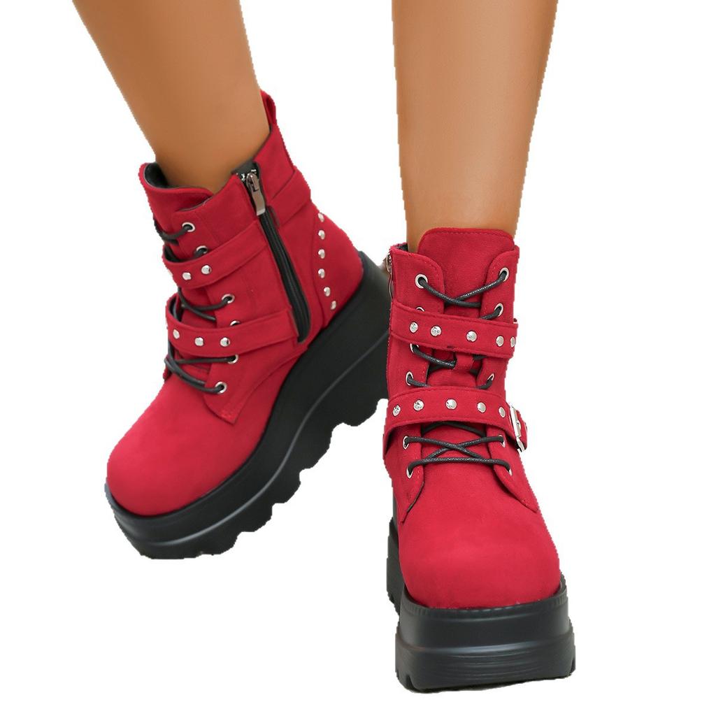 Slope heel Martin boots for women's autumn and winter new thick-soled European and American large-size fashion short boots for women