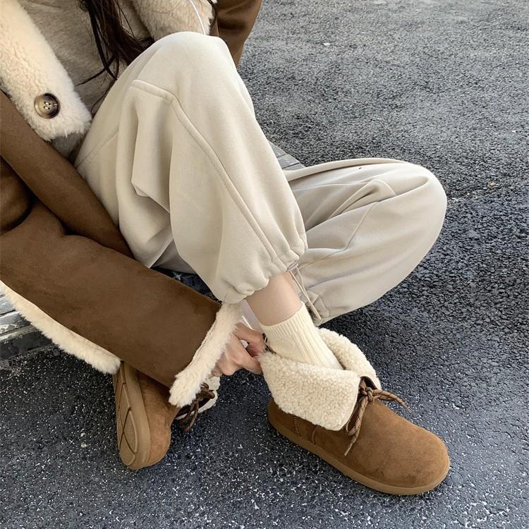 Sheepskin version! Small thick-soled snow boots women's boots autumn and winter fluffy boots thermal velvet cotton shoes Boken short boots