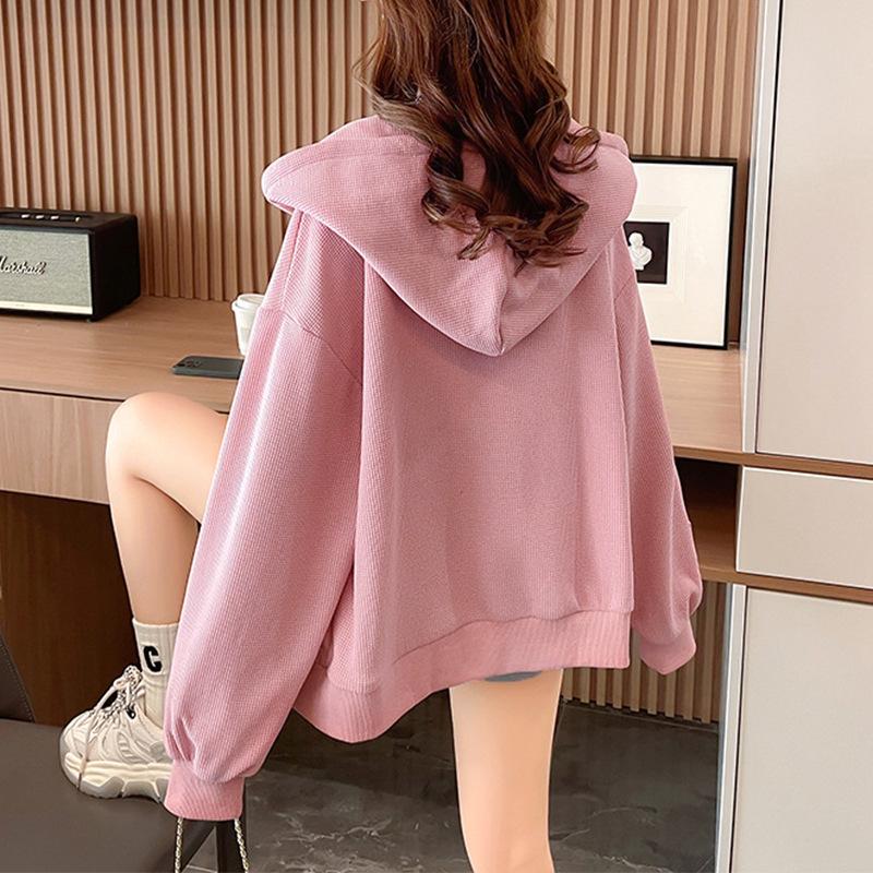 Jachetă Casual de Toamnă pentru Femei, Largă, cu Mâneci Lungi, cu Glugă, Imprimeu cu Litere