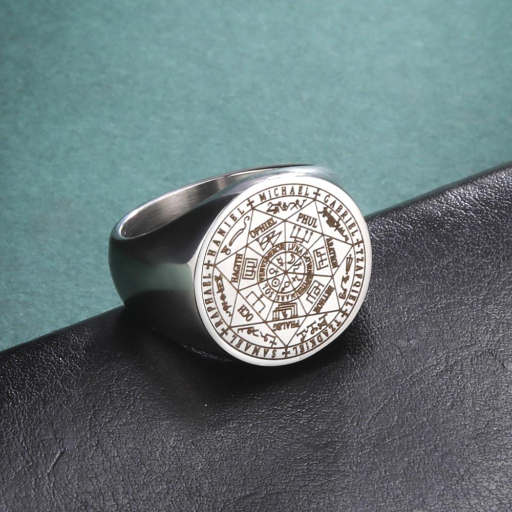 Seal of The Seven Archangels Viking Ring Secret of Universe Rings for Men Stainless Steel Solomon Kabbalah Talisman Jewelry