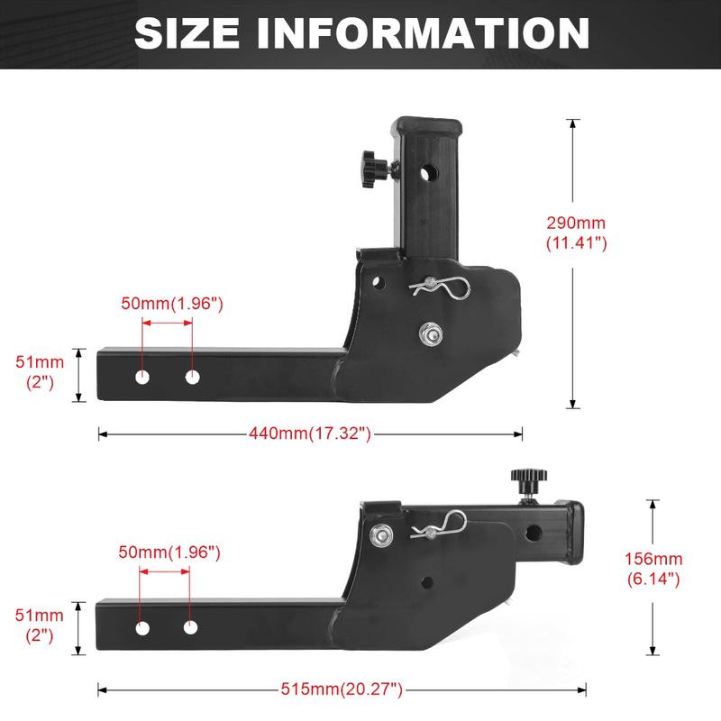 Tige de fixation de remorque pliable 2 pouces 500 lbs Métal Réglable Support d'attelage de remorque Adaptateur de transport de roue de chargement fauteuil roulant