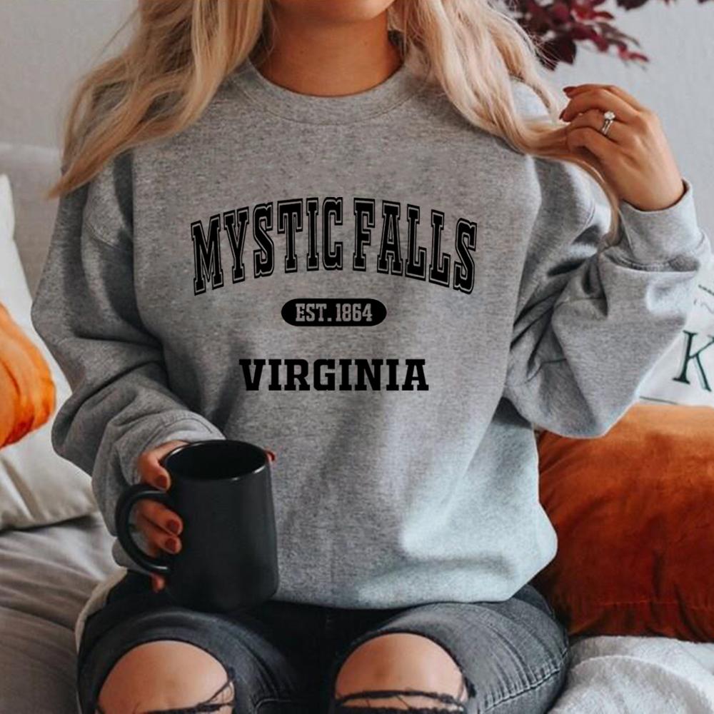 Mystic Falls Sweatshirt TVD Sweatshirts Salvatore Brothers Crewneck Sweatshirt Hoodie Women Long Sleeve Pullovers Casual Top