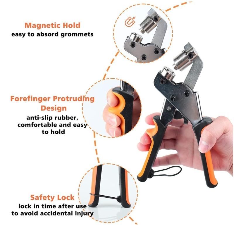 Grommet Tool Kit, 3/8inch Handheld Eyelet Kit Manual Grommet Press Machine with 120pcs 10 mm Grommets