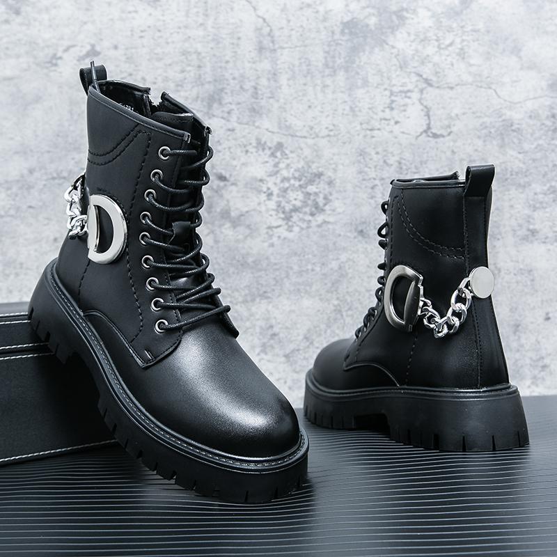 Fashion 2024 New Thick-soled Leather Boots Men's Short Boots Fashion Motorcycle Boots Tooling Boots High-top 8-hole Combat Outdoor Boots