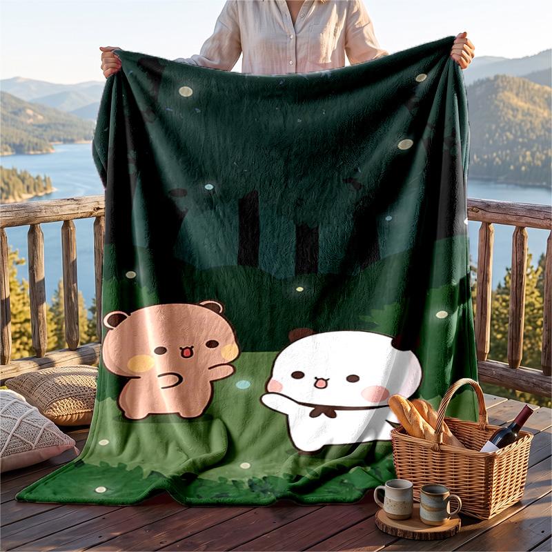 Warm Flannel Blanket Bubu Brownie Pattern, Lightweight Comfortable Throw Blanket for Bed Sofa Use