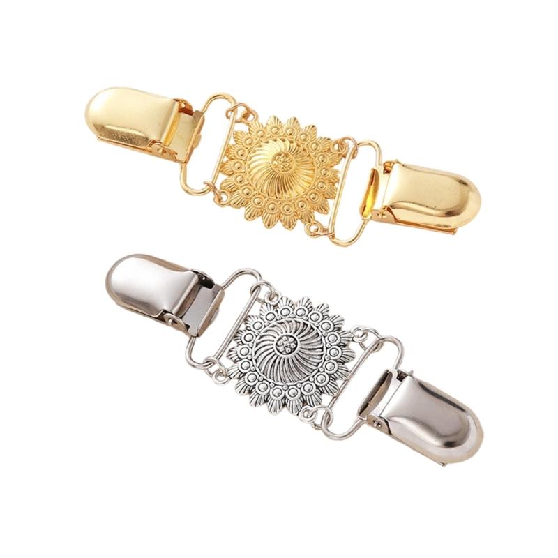 Vintage Flower Sweater Clip Brooch for Women, Hollow Collar Clasp Jewelry with Double Clip Design for Scarves and Coats