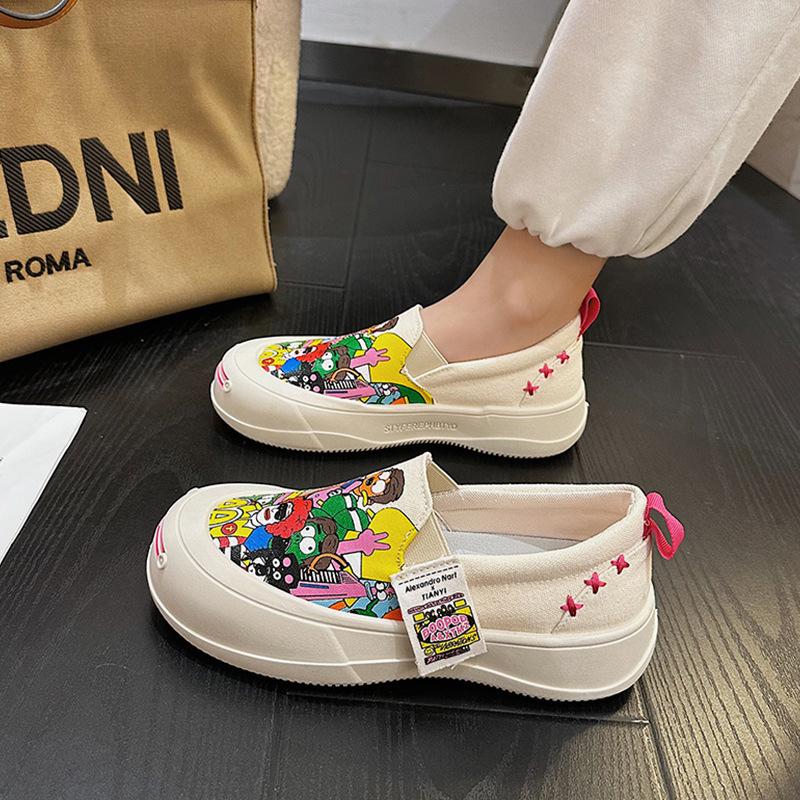 Mary Jane Loafers Women's New Spring Platform Lazy One-pedal Canvas Single Shoes Casual Sports Board Shoes