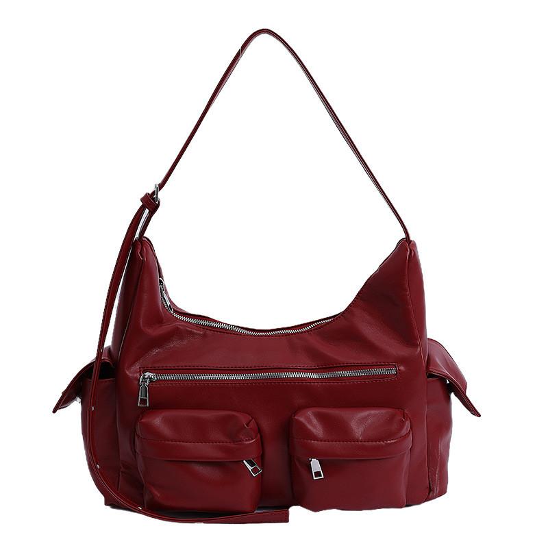 

Small Pu Tote Bag For Travel With Solid Color Multi Pocket Design For Casual Urban Use Small червоний