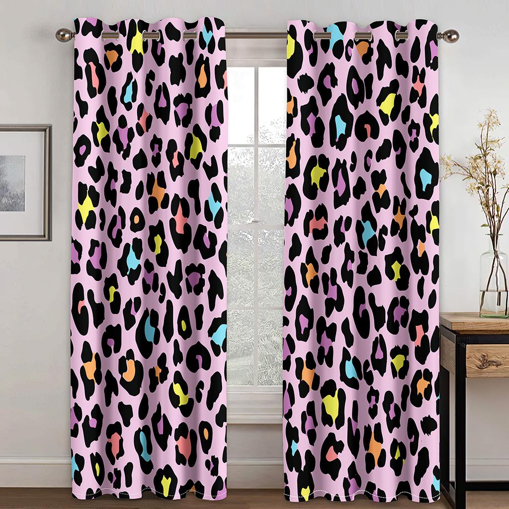 

Шторы 3D с леопардовым узором, цветной полосой и символом, для гостиной, спальни, кухни, балкона, украшение окна, 2 панели 50W130H(CM)X2PCS&Hook