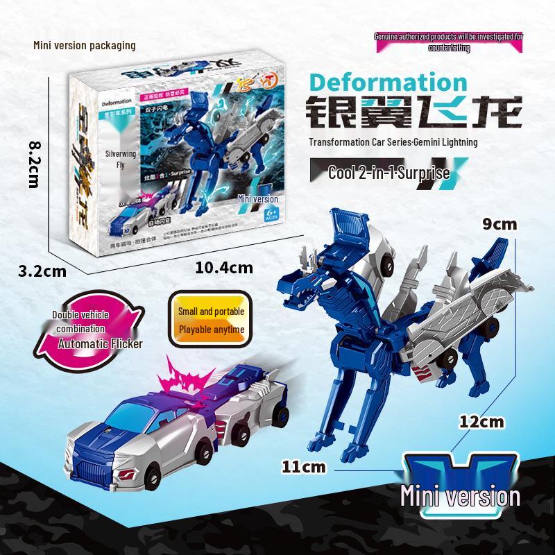 Genuine Kabo Silver Winged Dragon Two-Car Collision Deformation Toy