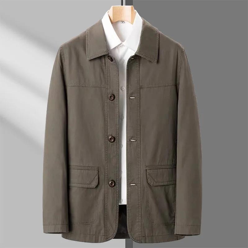Men's Cotton Jackets Fashion Simple Spring Autumn Loose Lapel Button-Up Coats Men Business Casual Tops