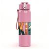 1PC Hiking Retro Bold Letter Text Print 750ml Color Plastic Sports Water Bottle Leakproof Flip Straw Lid Suitable for Sports Office Home Use