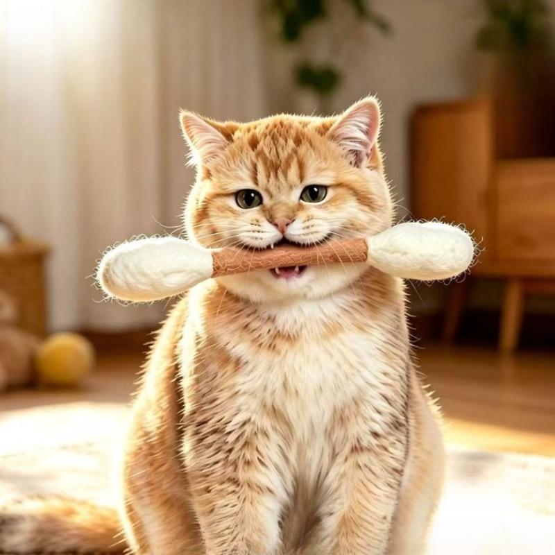 Cat Chew Wool Cotton Swab Toy Teeth Grinding Teeth Cleaning Kitten Toy Interactive Chew-resistant Teasing Cat Stick Toy