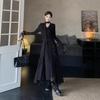  Hepburn-Stil V-Ausschnitt Rüschenkleid in Übergröße für Damen - Elegantes Herbst-Schlankmachendes Schwarzes Kleid