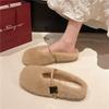 Retro Simple Fluffy Shoes for Women 2025 Winter Wear Flat-bottomed One-pedal Beanie Shoes for Women, Velvet Versatile Cotton Slippers for Women
