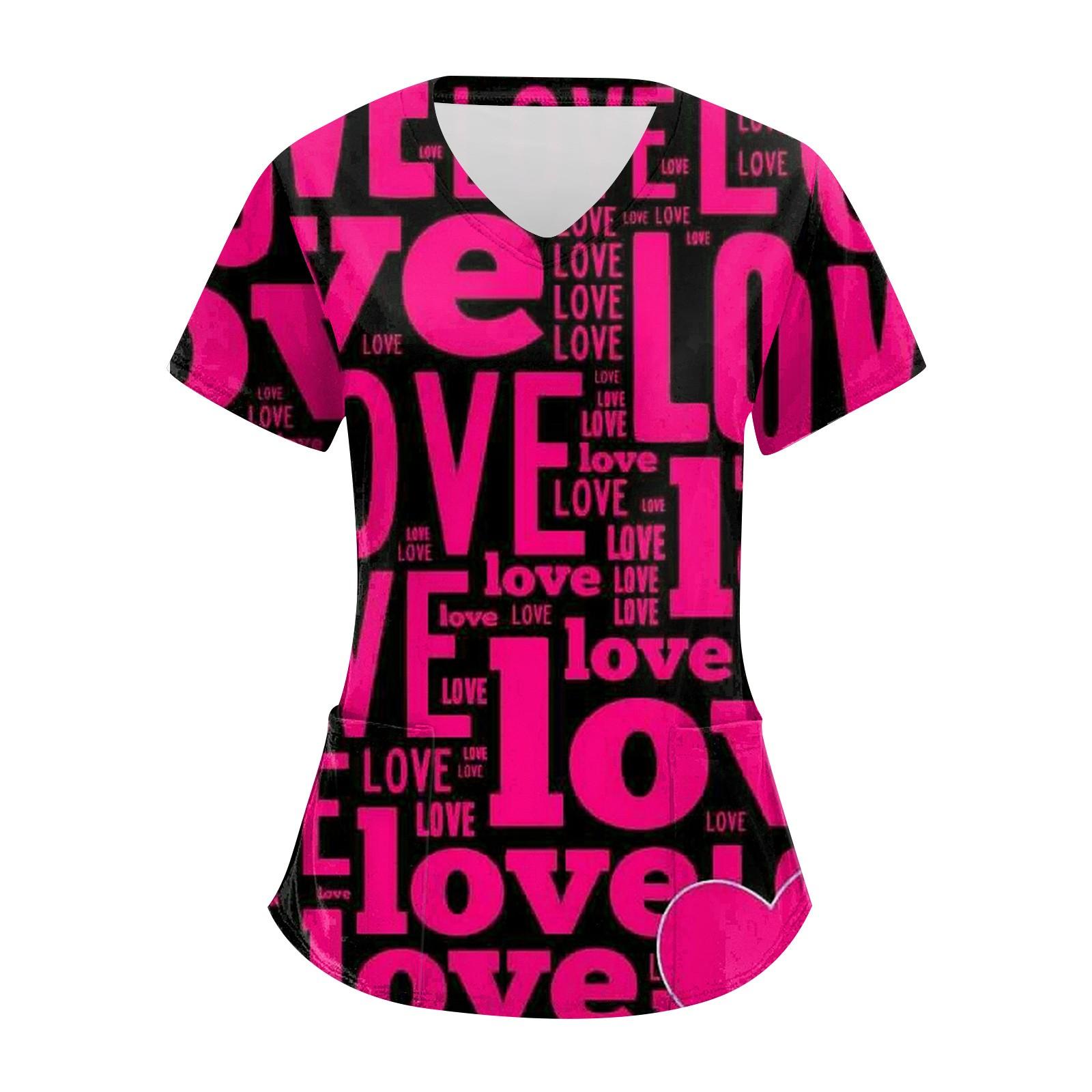 

Женские топы с короткими рукавами и v-образным вырезом с принтом в виде сердечек на День святого Валентина, рабочая блузка с карманами XXXXL