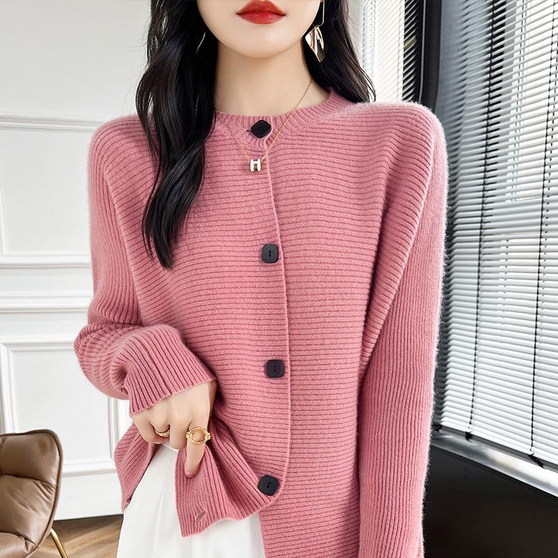 Women s Loose Fit Cashmere Sweater High-End Solid Color Round Neck Knit Cardigan for Spring Autumn Large 8180₽