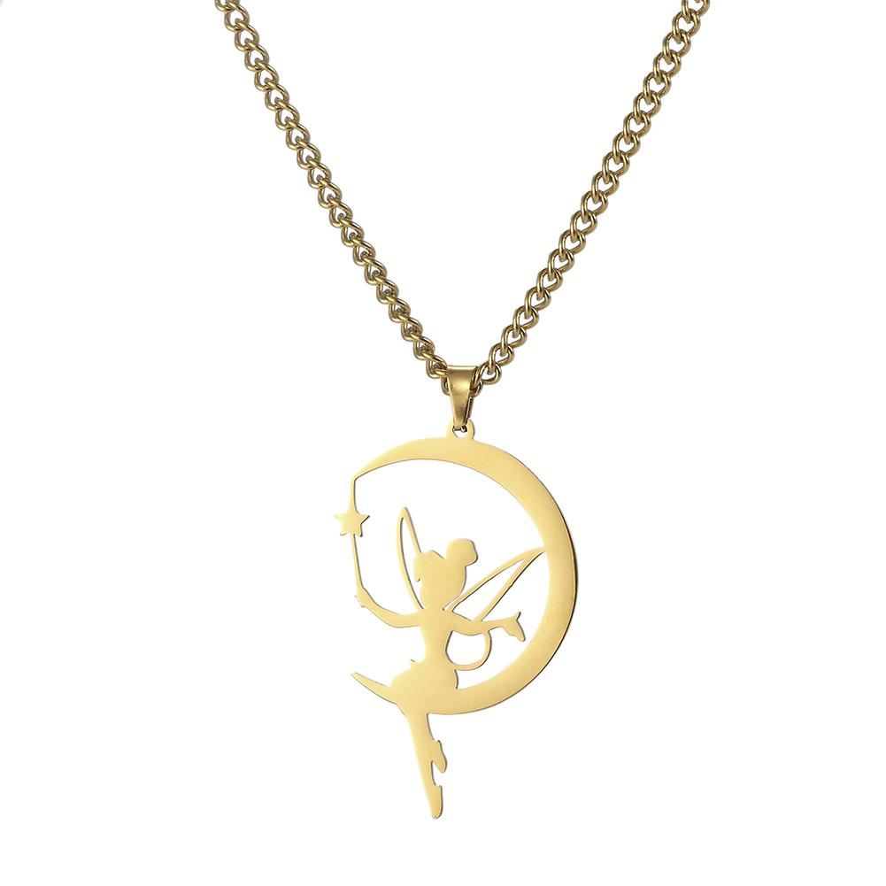 My Shape Flower Fairy Elf Necklace For Women Girl Cute Angel Wings Stainless Steel Hollow Pendant Fashion Jewelry Choker Gift