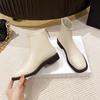 One kick of the Korean heroine, new back zipper flat skinny boots, boots, women's French off-white ankle boots, women