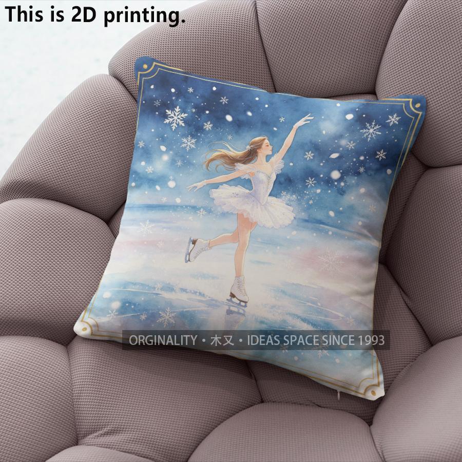 Watercolor Ice Skating Girl Throw Pillow Covers Pattern Cushion Cover Suitable for Sofa Bedroom Car Pillow Cover