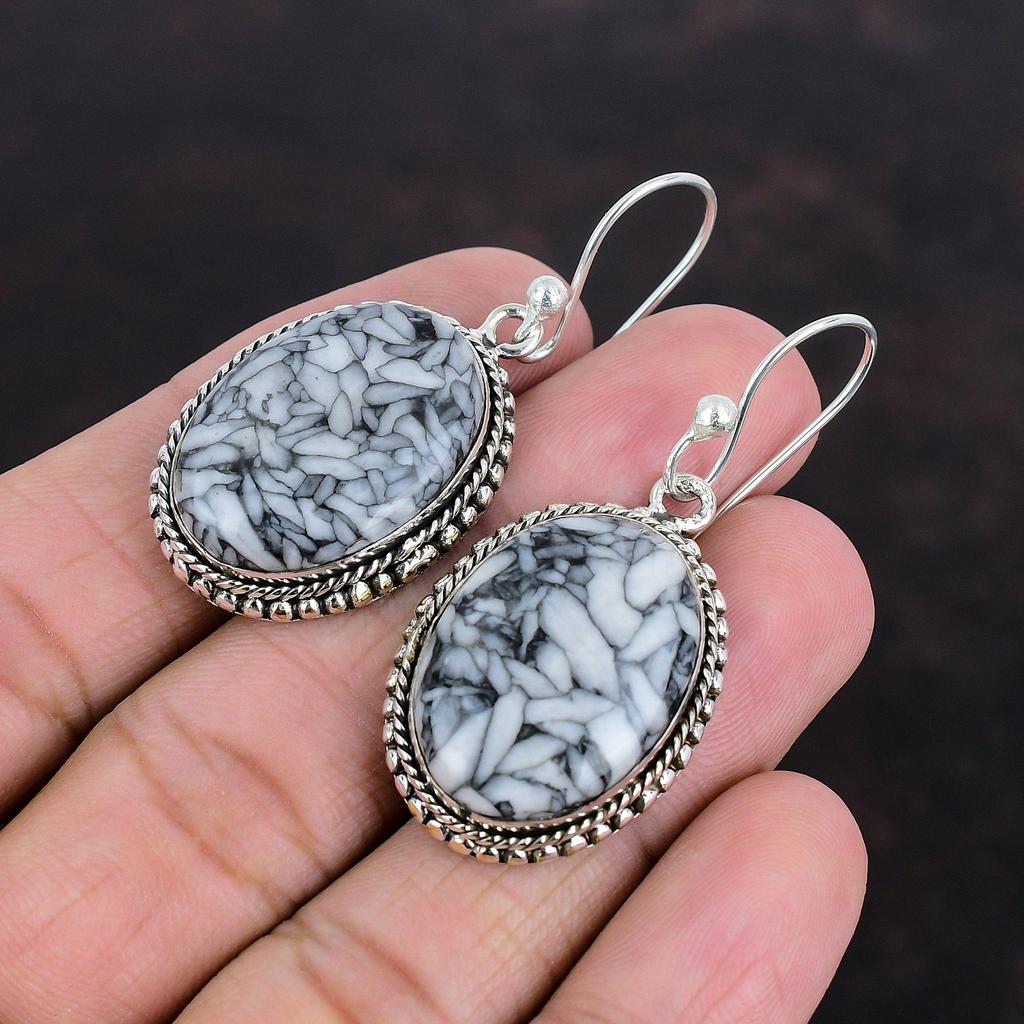 Pinolith Jasper Gemstone Earring Vintage Earring 925 Sterling Silver Earring Pinolith Jasper Jewelry Handmade Antique Earring Gifts For Wife