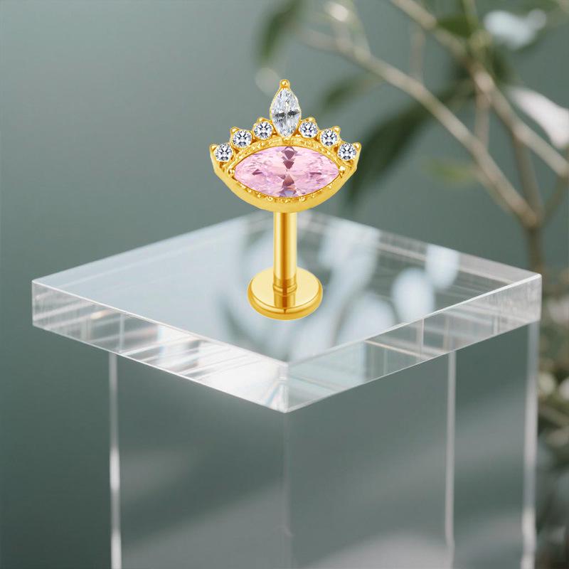 Gaibei G23 Titanium Tragus Piercing with Inner Thread and Water Drop Zirconia 3D Design