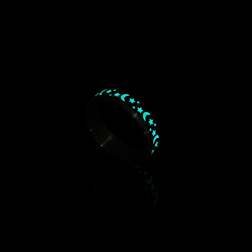 Anello Spinner Antistress Rotante in Argento Vintage con Design Luna Stella Luminosa Gioielli da Uomo per Feste Acciaio Inossidabile Nero