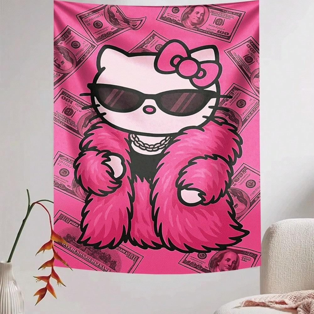 

1 шт. Гобелен Hello Kitty Мультяшный настенный подвесной для спальни общежития гостиной Идеальный подарок для детей взрослых Мягкий плоский принт 74x94cm(29x37in)