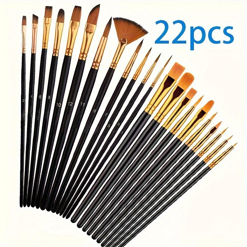22Pcs Nylon Hair Paint Brush Set Plastic Handle Artist Painting Brushes For Watercolor Acrylic Oil Drawing Art Craft Use