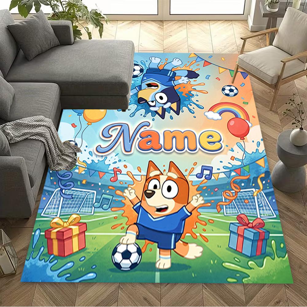 Soccer Fun Bluey Personalized Name Floor Rug Office Rug Perfect for Balcony Game Room Hallway Dormitory Anti-slip Rug Anime Office Decor Spiritual Gif