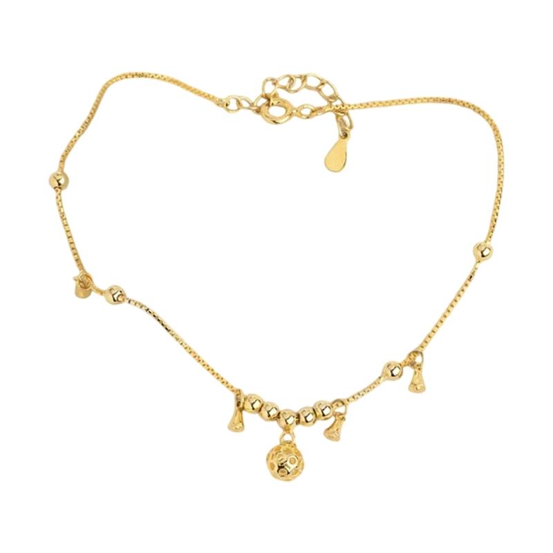

Adjustable Gold Plated Ankle Bracelet With Ball Beaded Jingle Bell Charm Summer Foot Jewelry Valentines Gift for Her 1