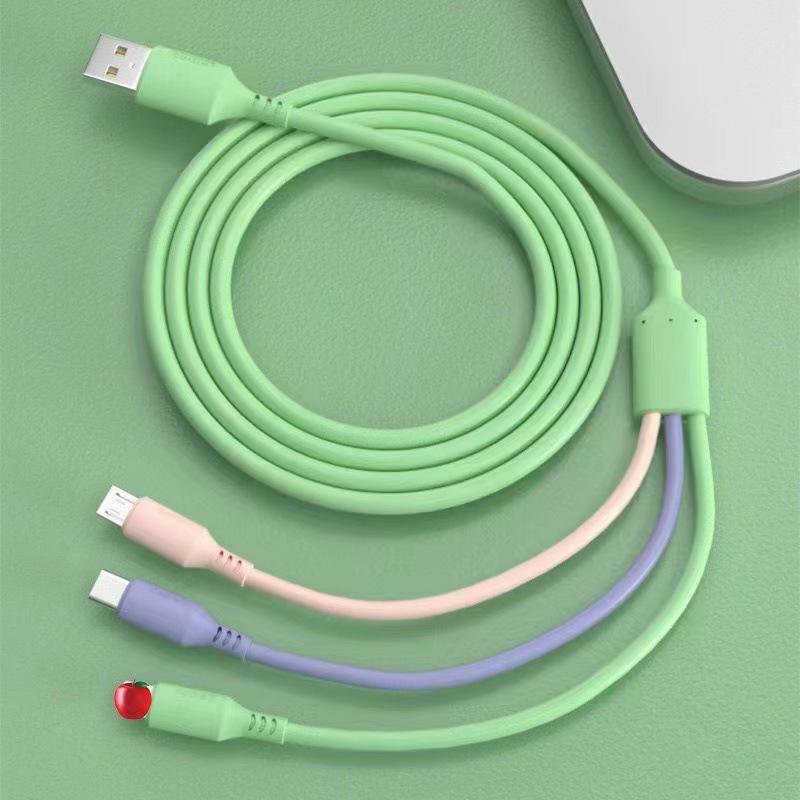 120W Three-in-One Fast Charge Zinc Alloy Orange Silicone Charging Cable Bare Line
