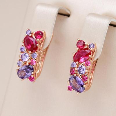 Design de bloqueio de cor roxo vermelho zircão brincos femininos acessórios de festa