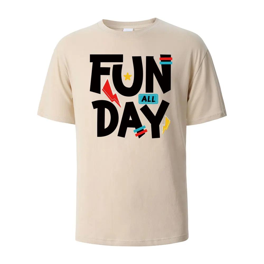 Funny All Day Printing T-shirt For Men Wowen 100% Cotton Summer Comfortable Breathable Short-Sleeved Tops O-neck Oversize Tees