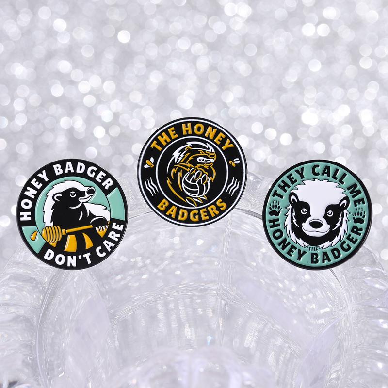 Honey Badger Don't Care Enamel Pins Fun Animal Memes Brooches Lapel Badges Cartoon Round Jewelry Gift for Friends