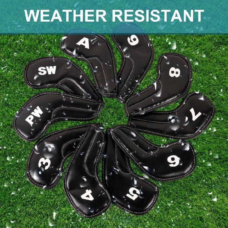 10Pcs Golfs Iron Head Cover with Big Number for Long Neck Golfs Club Head Thick Synthetic PU Leathers Golfs Head Cover