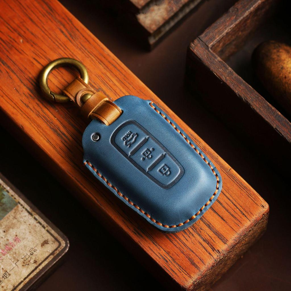 Genuine Leather Handmade Key Cover for Kia - Crazy Horse Design