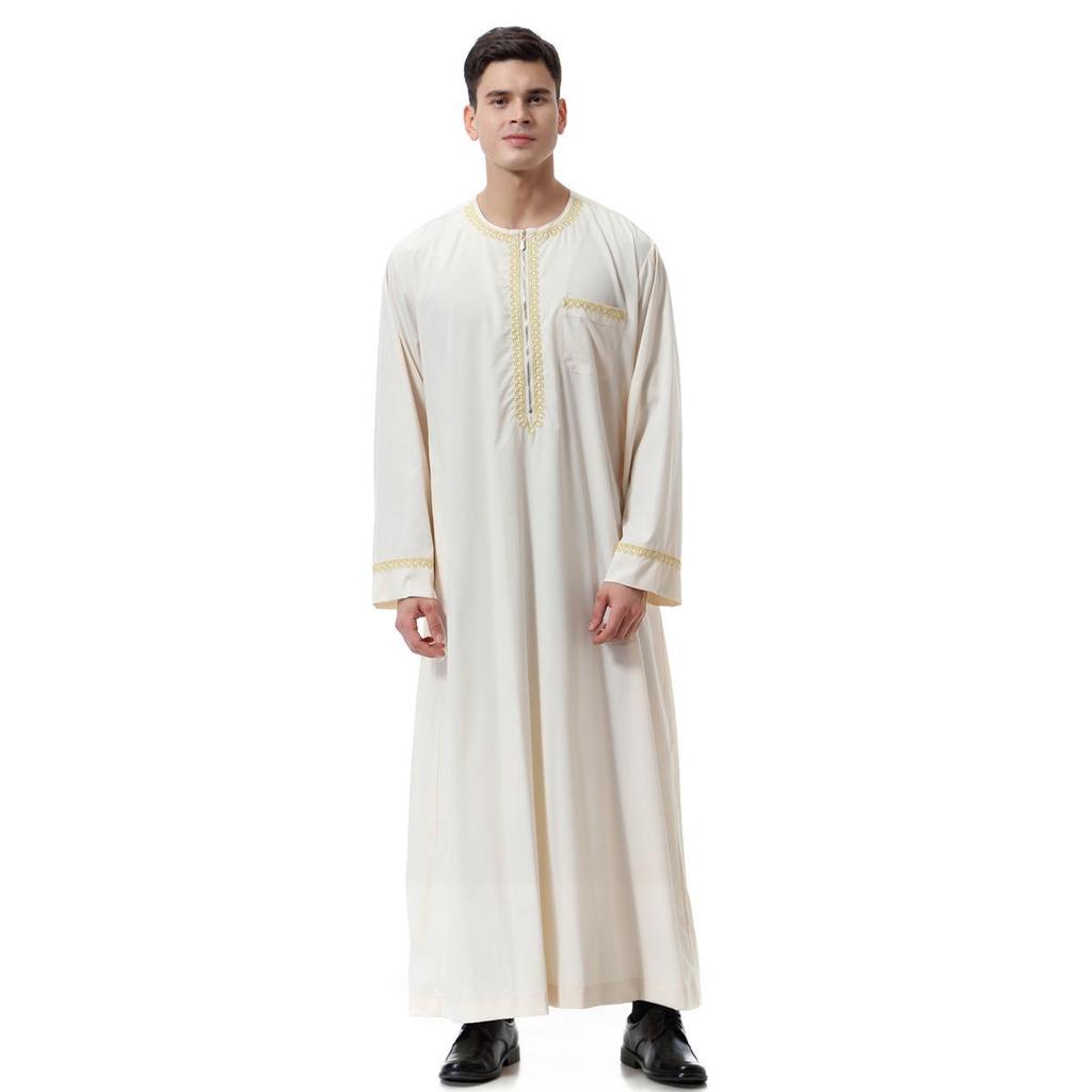 Men's Embroidered Zipper Robe - Middle Eastern Style, Spring/Summer